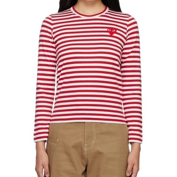 COMME DES GARÇONS PLAY Red Heart Patch Long Sleeve Shirt - Picture 1 of 5